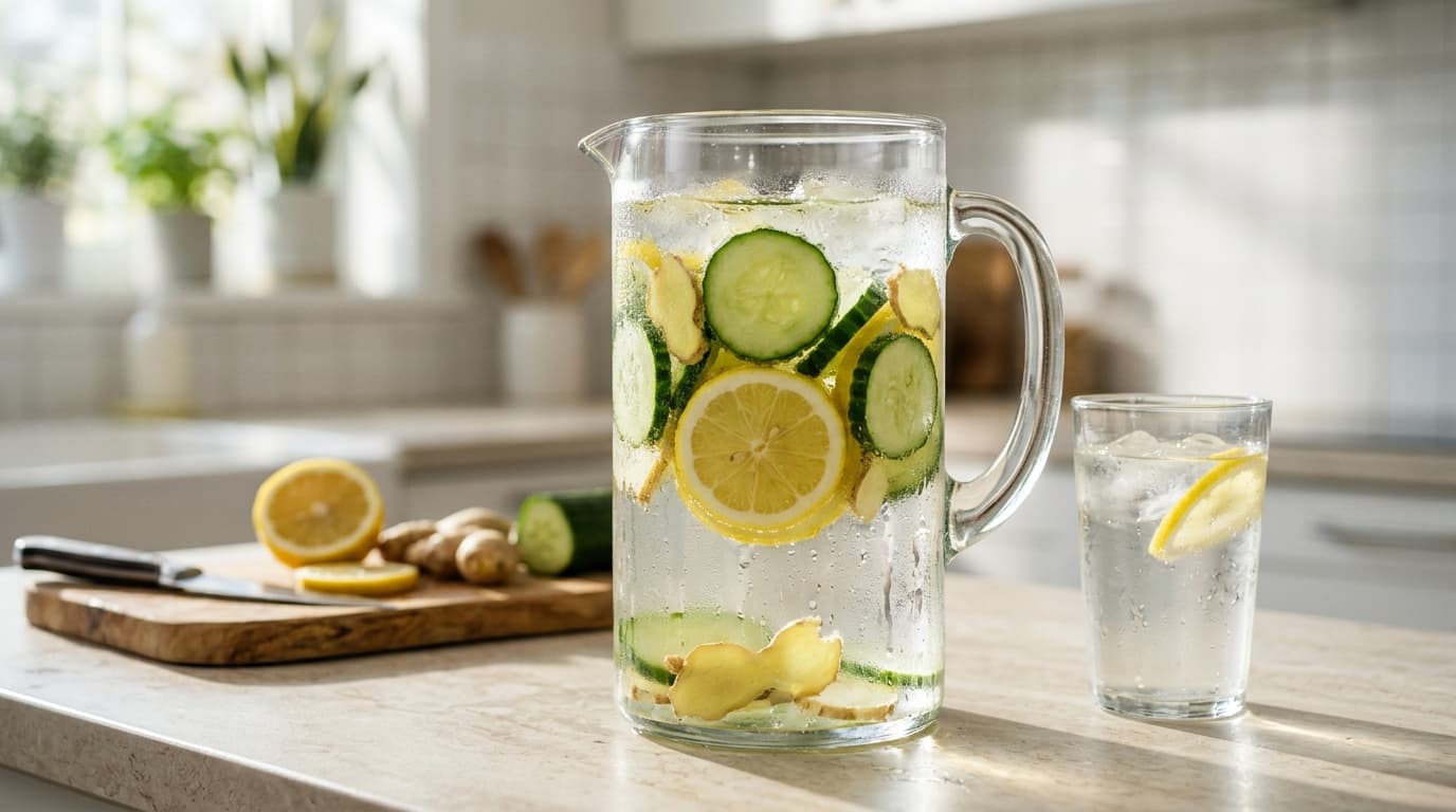 Cucumber, Lemon, and Ginger Detox Infused Water